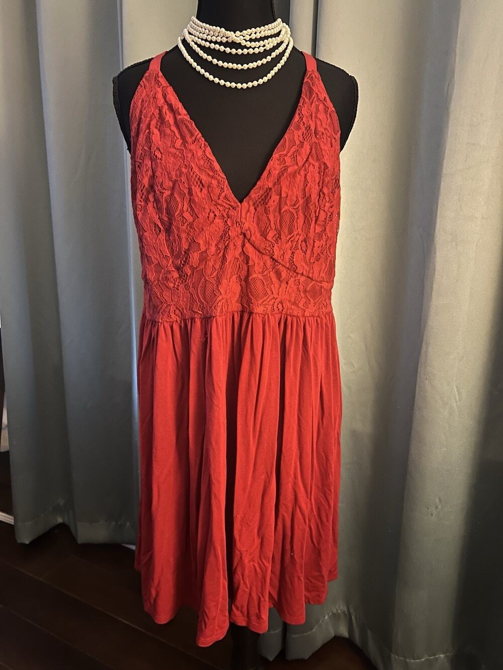 Amoureuse Red Lace Knit Baby Doll Nightgown Chemise 18/20 L